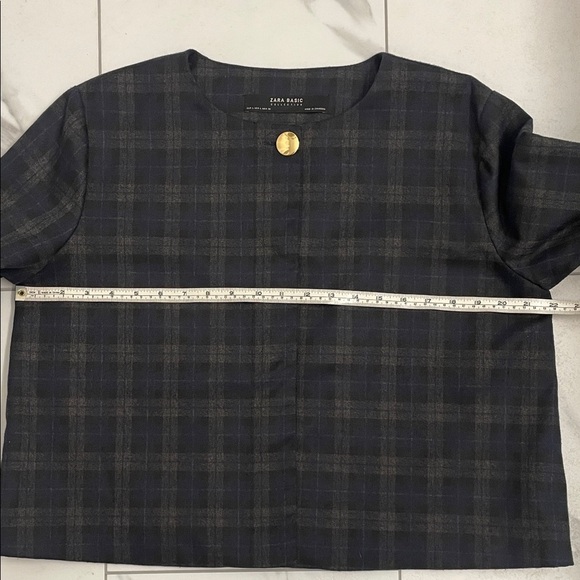 Zara Navy Blue Plaid Bell Sleeve Jacket/Top Sz L - Picture 11 of 16